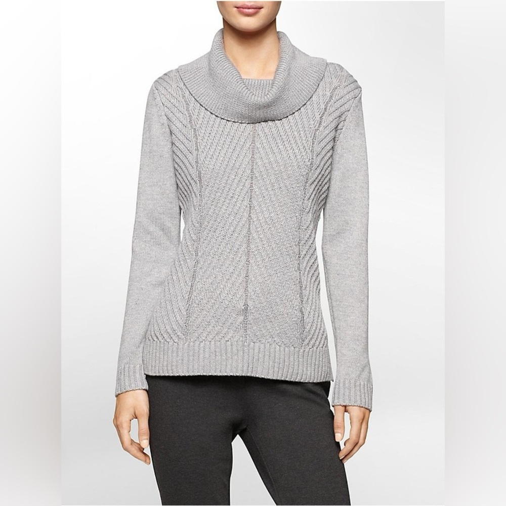 Calvin Klein S Gray Cowl Neck Knit Tunic Sweater